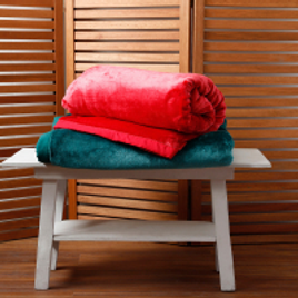 Imagem da oferta Cobertor Queen Flannel Colors Vermelho Com Borda Em Percal - Casa & Conforto