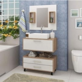 Imagem da oferta Conjunto para Banheiro 1 Espelheira com Nichos Gabinete Suspenso e Gaveteiro Siena Móveis