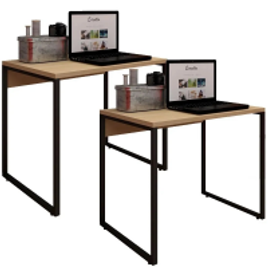 Imagem da oferta Kit 02 Mesas Para Escritório e Home Office Industrial Soft 90 cm F01 Nature Fosco - Lyam Decor