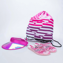 Chinelo para Meninas Kidy com Viseira e Mochila com Corações Pink Kidy