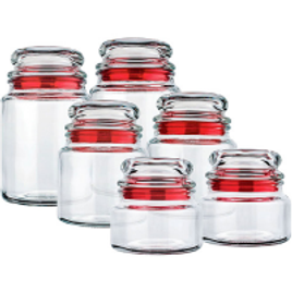 Imagem da oferta Potes de Vidro Multiuso 6 Peças Vermelho - Euro Home
