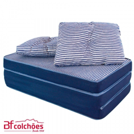 Imagem da oferta Puff Multiuso 3 Em 1 + Travesseiro Jacquard Azul Casal - Bf Colchões