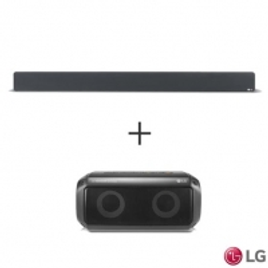 Imagem da oferta Soundbar LG com 2.1 Canais e 360W - SK6F + Caixa de Som Bluetooth Speaker LG com Potencia de 16W - PK3 - LGCJSK6FPTOB00