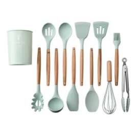 Kit de Utensílios de Cozinha em Silicone e Madeira - 11 Peças