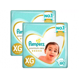 Imagem da oferta Kit 2 Pacotes Fraldas Pampers Premium Care Tam XG 11 a 15kg - 60 Unidades (Total 120 Unidades)
