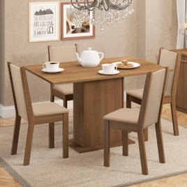 Imagem da oferta Sala De Jantar Madesa Talita Mesa Tampo Madeira 4 Cadeiras Cor Rustic/Crema/Pérola