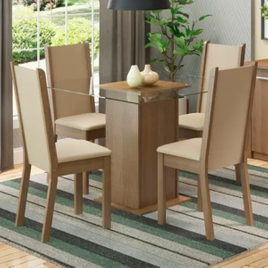 Imagem da oferta Conjunto Sala de Jantar Madesa Aline Mesa Tampo de Vidro com 4 Cadeiras