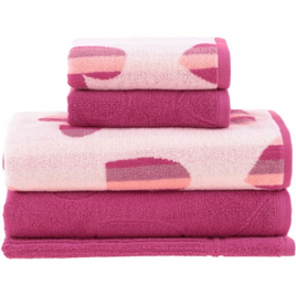 Jogo de Toalha Banhão Fio Tinto Coração Rosa 5 Peças - Casa & Conforto