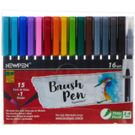 Imagem da oferta Caneta Ponta Pincel Newpen Brush Pen Newpen 15 Cores + 1 Blender 16 unidades