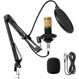 Imagem da oferta Kit Microfone Condensador com Braço Articulado e Pop Filter para Transmissão Ao Vivo Podcast - BM800