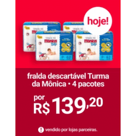 Imagem da oferta Fralda Descartável Turma da Mônica Tamanho P,M ou G - 4 Pacotes