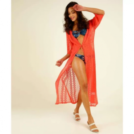 Saída De Praia Feminina Capa Alongada Renda