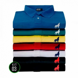 Kit Camisa Polo Masculina Tecido Piquet Vira Lata Wear 3 Unidades