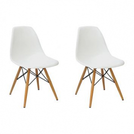 Imagem da oferta Conjunto com 2 Cadeiras Eames Branco Base Madeira
