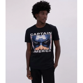 Imagem da oferta Camiseta Estampa Rosto Capitão América Estourado  Preto
