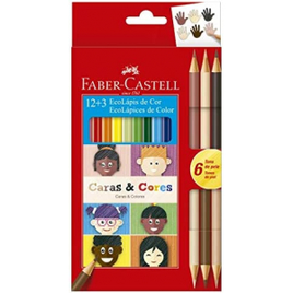 12 Cores Lápis de Cor Ecolápis Caras & Cores + 6 Tons de Pele  Faber-Castell