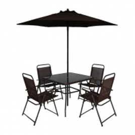 Imagem da oferta Conjunto de Mesa com 4 Cadeiras e Ombrelone Para Área Externa Miami Marrom