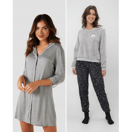 Imagem da oferta Kit Pijama Longo Feminino em Fleece + Camisola Americana Multicor |