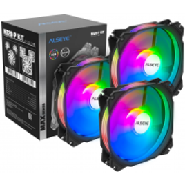 Imagem da oferta Kit Fan com 3 Unidades Alseye M120-P BLACK RGB 120mm