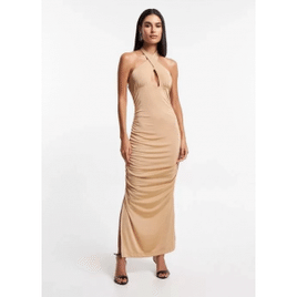 Imagem da oferta Vestido New Midi Com Leve Brilho E Decote Halter Bege