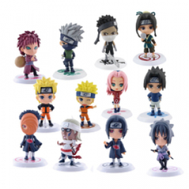 Bonecos Anime Naruto Figuras de Ação com Suporte 7cm Pvc - 12 Unidades