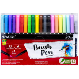 Imagem da oferta Caneta Ponta Pincel Newpen Brush Pen 19 Cores+1 Blender - 20 unidades