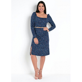 Imagem da oferta Vestido Poá Azul com Fenda Frontal - Queima de Estoque