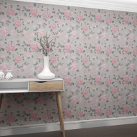 Imagem da oferta Papel de Parede Floral Rosa e Bege 52cmx10m