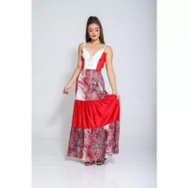 Imagem da oferta Vestido Closet K Longo de Alça Feminino - Vermelho e Branco