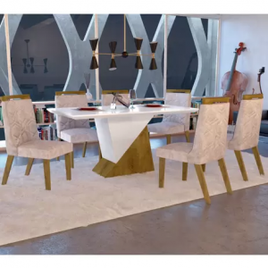 Imagem da oferta Conjunto para Sala de Jantar Mesa e 6 Cadeiras Juá Espresso Móveis Canela/Off White/Pena Palha