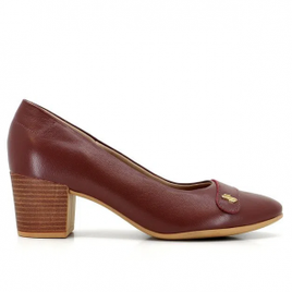 Sapato Usaflex Scarpin Ameixa Salto Bloco Em Couro