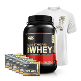 Imagem da oferta Kit Whey Protein 100% Gold Standard 907g + 6 Saches + Camiseta G