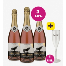 Imagem da oferta Kit 3 por 99 - Espumante Lobo Negro Rosé + Taça Espumante Grátis