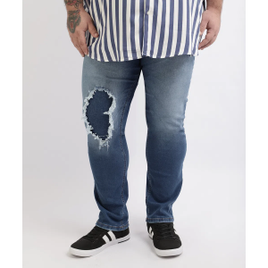Imagem da oferta Calça Jeans Masculina Plus Size Slim Destroyed Azul Médio
