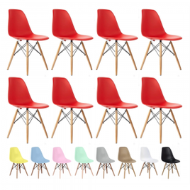 Imagem da oferta Kit 8 Cadeiras Charles Eames Eiffel Wood Design Varias Cores - Azul Claro