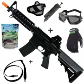 Imagem da oferta Rifle Airsoft AEG Cyma M4A1 CQB RIS CM506 + Máscara + Speed Loader + Óculos + BBS + Brinde Luva