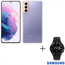 Imagem da oferta Samsung Galaxy S21+ Violeta, com Tela de 6,7", 5G, 128GB - SM-G996BZVJZTO + Galaxy Watch4 Classic BT 46mm Preto 16GB