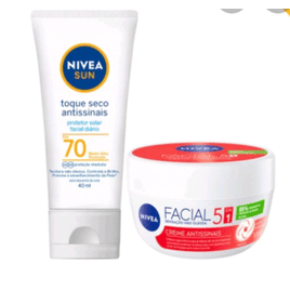 Imagem da oferta Kit NIVEA Sun Protetor Solar Facial Toque Seco Antissinais Fps70 40ml + Creme Facial Antissinais