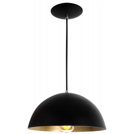 Pendente Ônix Meia Esfera Preto Dourado Alumínio 30Cm Luminária Lustre