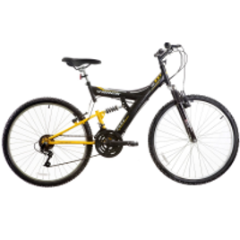 Imagem da oferta Bicicleta Track Bikes Aro 26 - 18 Marchas TB 100 X Mountain Bike Preta e Amarela