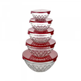 Imagem da oferta Conjunto de Potes Le Jade em Vidro com Tampa Vermelha com 5 Peças