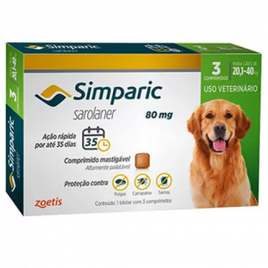 Imagem da oferta Simparic Antipulgas E Carrapatos Cães 20,1 A 40kg C/3 Comprimidos