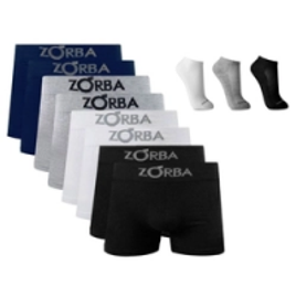Imagem da oferta Kit 10 Cuecas Boxer Zorba Adulto com Algodão + 3 pares de meia Ted Socks 1500