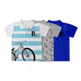 Imagem da oferta Kit 3 Polos Infantil Bicicleta Branco - Pugg
