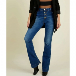 Imagem da oferta Calça Jeans Flare Feminina Cintura Alta Botões