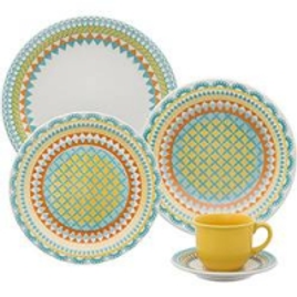 Imagem da oferta Aparelho de Jantar/Chá 20 Peças Cerâmica Floreal Bilro Colorido - Oxford