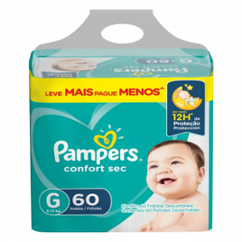 Imagem da oferta Fralda Descartável Infantil Pampers Confort Sec G Pacote 60 Unidades