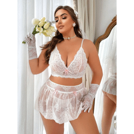 Imagem da oferta Conjunto De Lingerie Sexy Sem Fio De Renda Tamanho Grande 3 Peças (temporada De Casamentos)