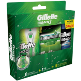 Imagem da oferta Kit Aparelho de Barbear Gillette Mach 3 Acqua-Grip Sensitive + 2 Cargas + Gel de Barbear Gillette Mach 3 Complete Defense