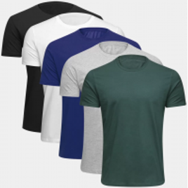 Imagem da oferta 2 Kits de Camisetas Básica Masculina com 5 Peças Cada (Total de 10 Camisas) Tam P